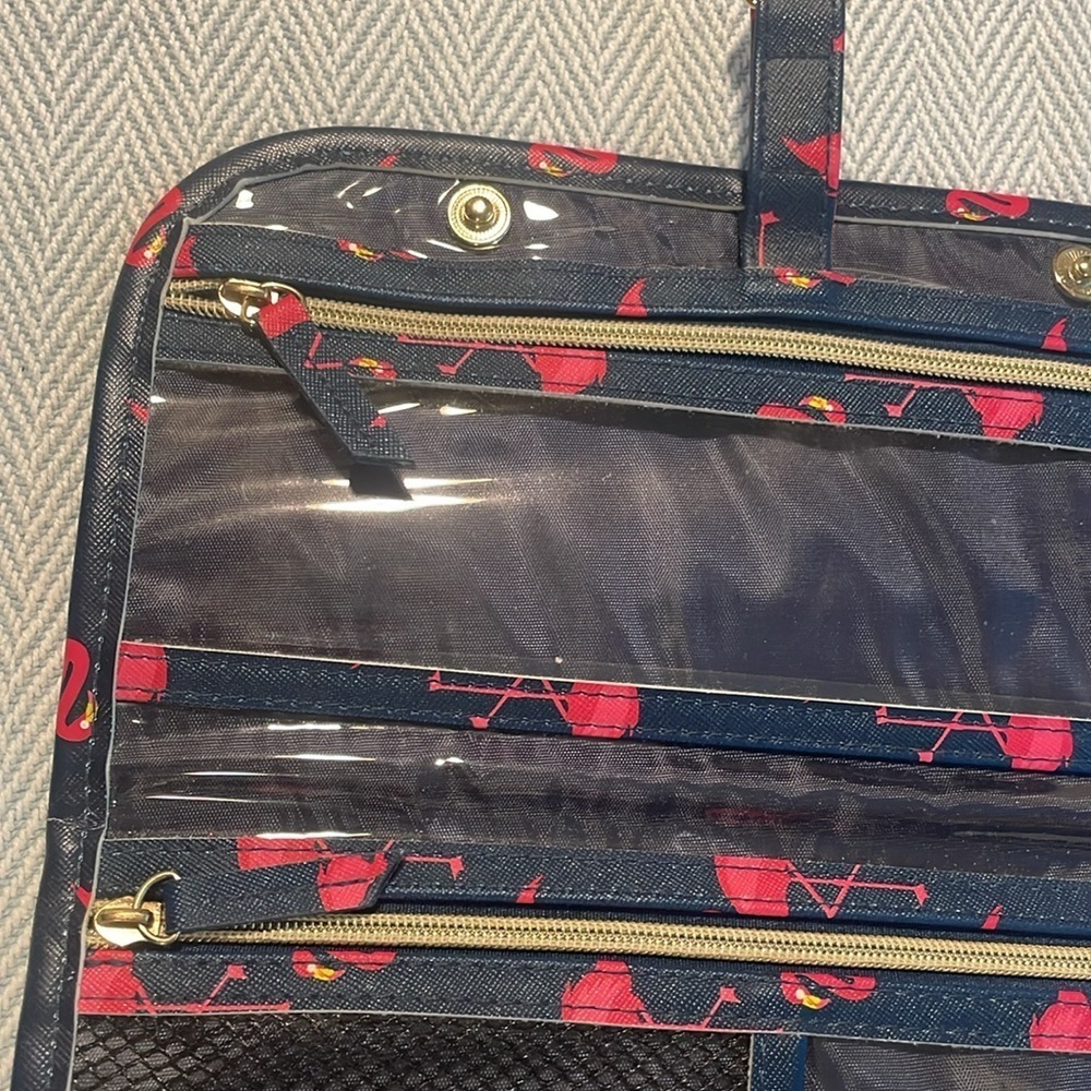Dabney Lee Navy and Pink Flamingos Hanging Travel case. New Without Tags. - Picture 7 of 9